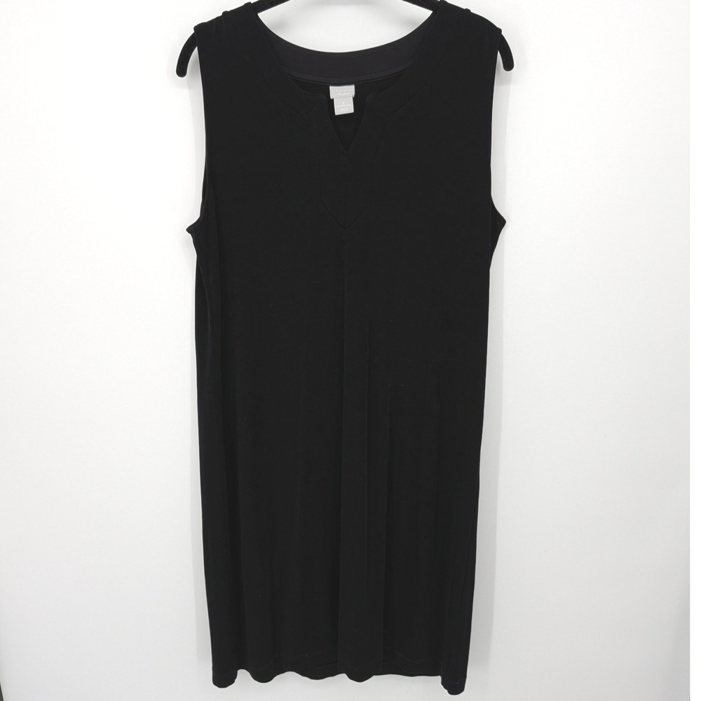 Chico's Travelers Dress Womens L 12/14 Black Sleeveless V-Neck Knit Midi Neutral